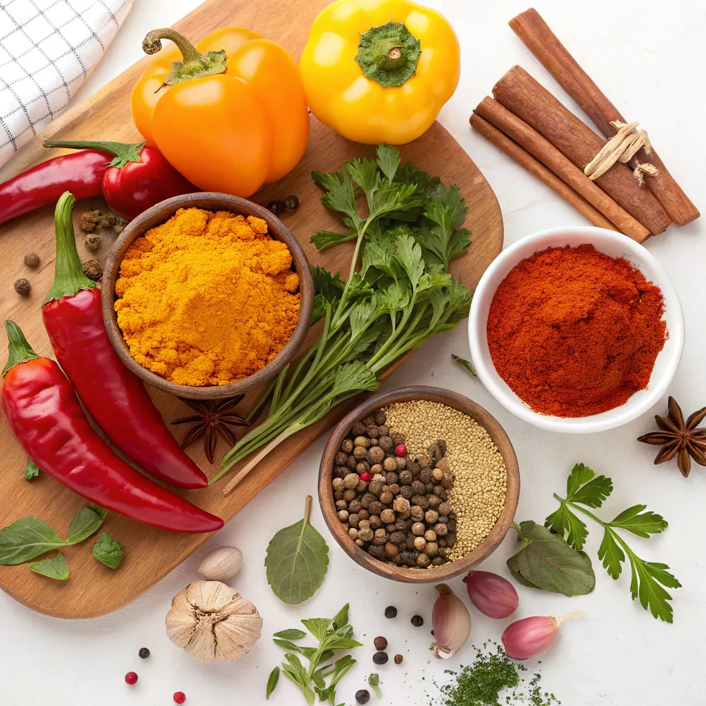 World cuisine ingredients and spices